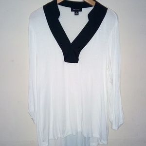 AB Studio Women's Loose Fit White V-neck blouse